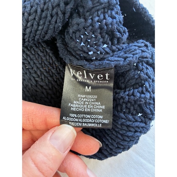 Velvet by Graham & Spencer Sweater Women M Navy Cable Knit Fisherman Core Preppy - Picture 5 of 9